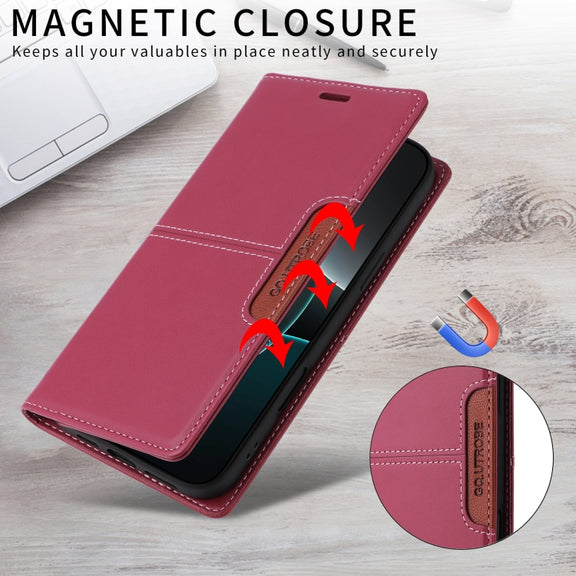 For iPhone 16 GQUTROBE G01 RFID Anti-theft Leather Phone Case(Red)
