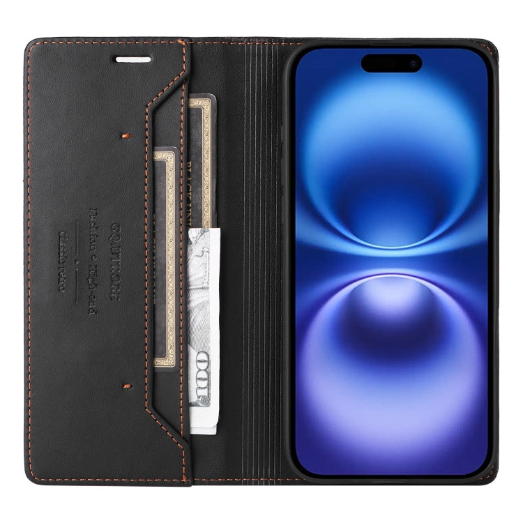 For iPhone 16 GQUTROBE G01 RFID Anti-theft Leather Phone Case(Black)