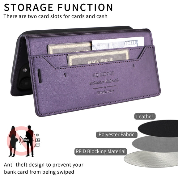 For iPhone 16 GQUTROBE G01 RFID Anti-theft Leather Phone Case(Purple)