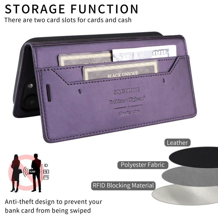 For iPhone 16 GQUTROBE G01 RFID Anti-theft Leather Phone Case(Purple)