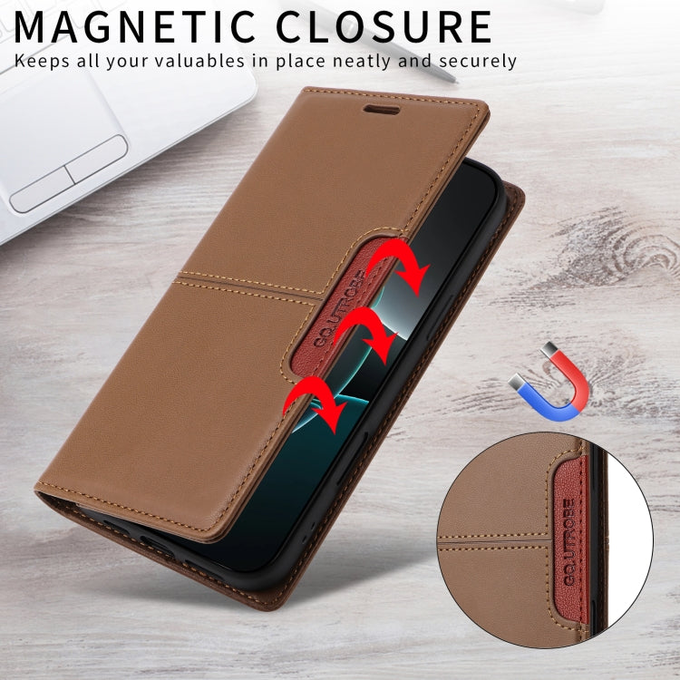 For iPhone 16 Plus GQUTROBE G01 RFID Anti-theft Leather Phone Case(Brown)