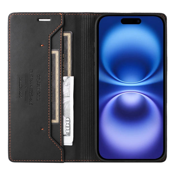 For iPhone 16 Plus GQUTROBE G01 RFID Anti-theft Leather Phone Case(Black)