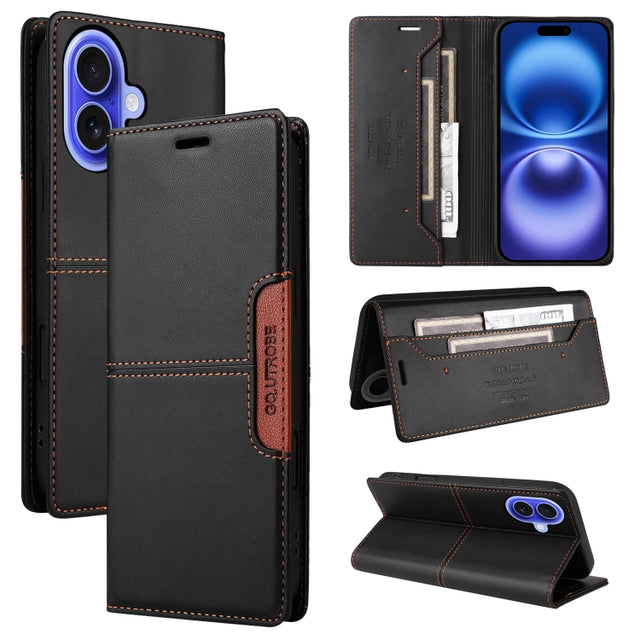 For iPhone 16 Plus GQUTROBE G01 RFID Anti-theft Leather Phone Case(Black)