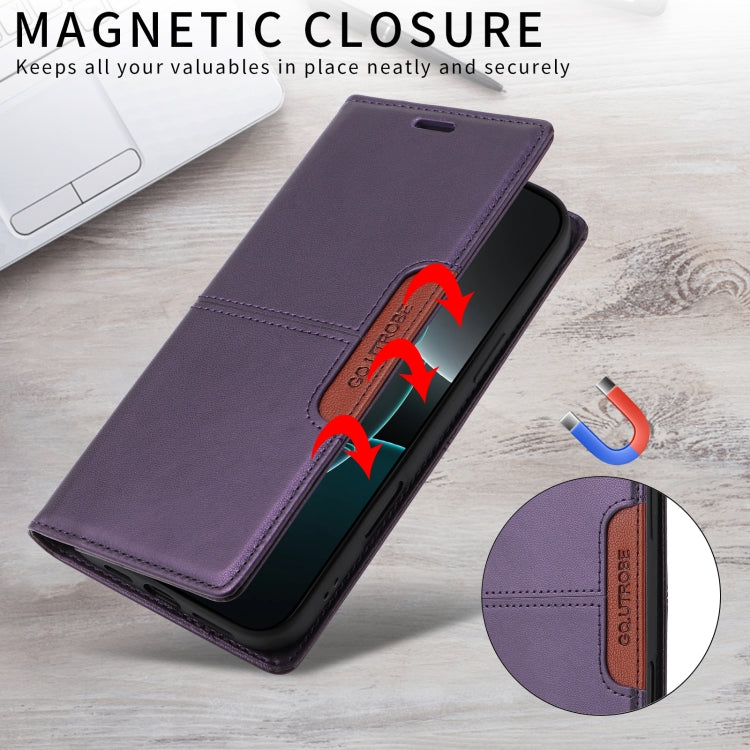 For iPhone 16 Plus GQUTROBE G01 RFID Anti-theft Leather Phone Case(Purple)