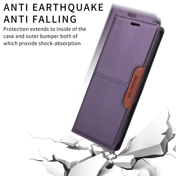 For iPhone 16 Plus GQUTROBE G01 RFID Anti-theft Leather Phone Case(Purple)