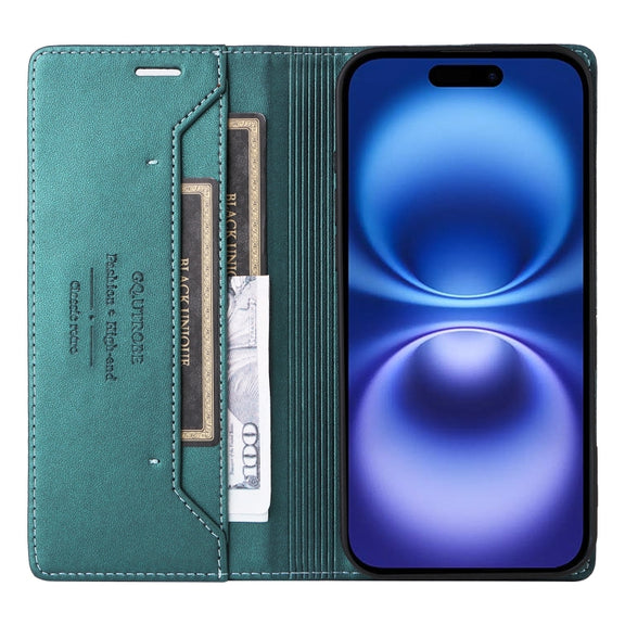 For iPhone 16 Plus GQUTROBE G01 RFID Anti-theft Leather Phone Case(Green)