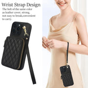 For iPhone 16 Pro Max AwQuer Crossbody Zipper Wallet Rhombic Leather Back Phone Case(Black)