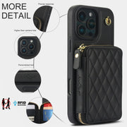 For iPhone 16 Pro Max AwQuer Crossbody Zipper Wallet Rhombic Leather Back Phone Case(Black)
