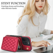 For iPhone 16 Pro Max AwQuer Crossbody Zipper Wallet Rhombic Leather Back Phone Case(Red)