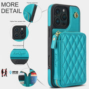 For iPhone 16 Pro Max AwQuer Crossbody Zipper Wallet Rhombic Leather Back Phone Case(Green)
