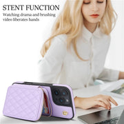 For iPhone 16 Pro Max AwQuer Crossbody Zipper Wallet Rhombic Leather Back Phone Case(Purple)