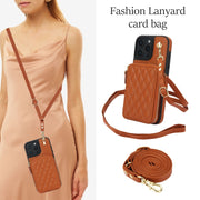 For iPhone 16 Pro Max AwQuer Crossbody Zipper Wallet Rhombic Leather Back Phone Case(Brown)