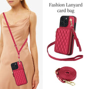 For iPhone 16 Pro AwQuer Crossbody Zipper Wallet Rhombic Leather Back Phone Case(Red)