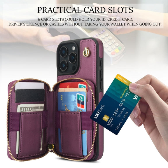 For iPhone 16 Pro AwQuer Crossbody Zipper Wallet Rhombic Leather Back Phone Case(Dark Purple)