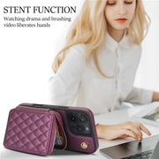 For iPhone 16 Pro AwQuer Crossbody Zipper Wallet Rhombic Leather Back Phone Case(Dark Purple)