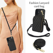 For iPhone 16 Plus AwQuer Crossbody Zipper Wallet Rhombic Leather Back Phone Case(Black)