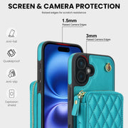 For iPhone 16 Plus AwQuer Crossbody Zipper Wallet Rhombic Leather Back Phone Case(Green)