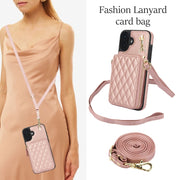 For iPhone 16 Plus AwQuer Crossbody Zipper Wallet Rhombic Leather Back Phone Case(Rose Gold)