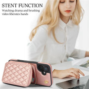 For iPhone 16 Plus AwQuer Crossbody Zipper Wallet Rhombic Leather Back Phone Case(Rose Gold)