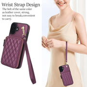 For iPhone 16 Plus AwQuer Crossbody Zipper Wallet Rhombic Leather Back Phone Case(Dark Purple)