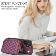 For iPhone 16 Plus AwQuer Crossbody Zipper Wallet Rhombic Leather Back Phone Case(Dark Purple)