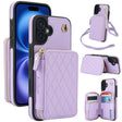 For iPhone 16 Plus AwQuer Crossbody Zipper Wallet Rhombic Leather Back Phone Case(Purple) - iPhone 16 Plus Cases by Awquer | Online Shopping South Africa | PMC Jewellery | Buy Now Pay Later Mobicred