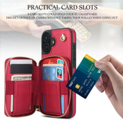 For iPhone 16 AwQuer Crossbody Zipper Wallet Rhombic Leather Back Phone Case(Red)