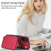 For iPhone 16 AwQuer Crossbody Zipper Wallet Rhombic Leather Back Phone Case(Red)