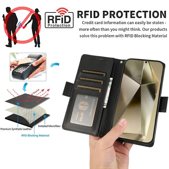 For Samsung Galaxy S25 Ultra 5G Side Buckle RFID Anti-theft Leather Phone Case(Black)