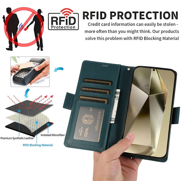 For Samsung Galaxy S25 Ultra 5G Side Buckle RFID Anti-theft Leather Phone Case(Green)