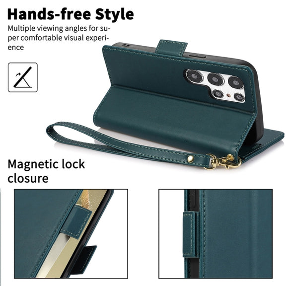 For Samsung Galaxy S25 Ultra 5G Side Buckle RFID Anti-theft Leather Phone Case(Green)