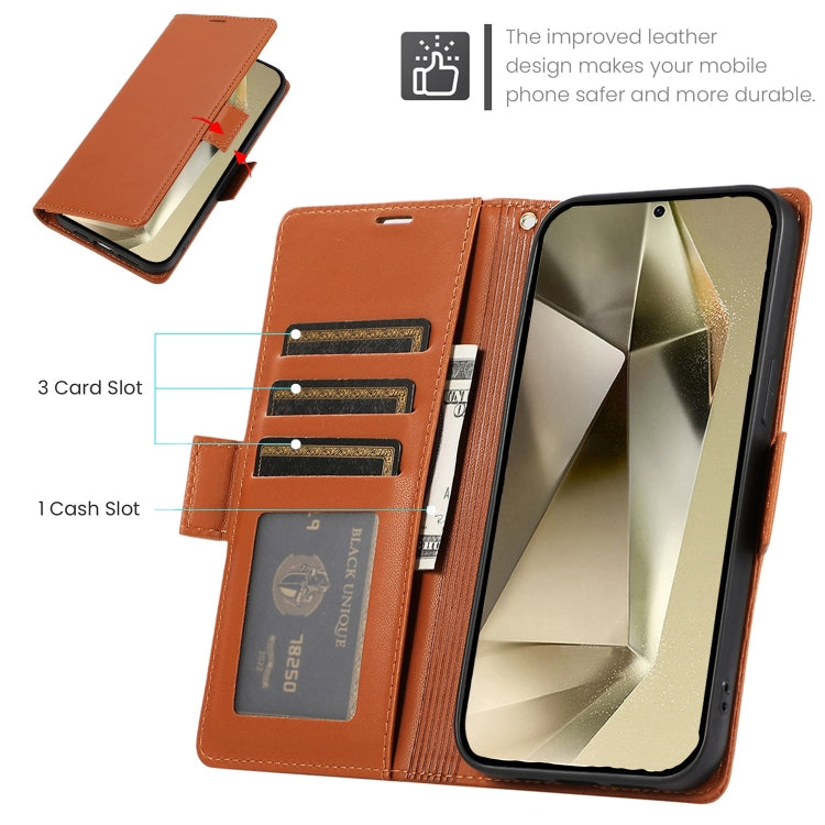 For Samsung Galaxy S25 Ultra 5G Side Buckle RFID Anti-theft Leather Phone Case(Brown)