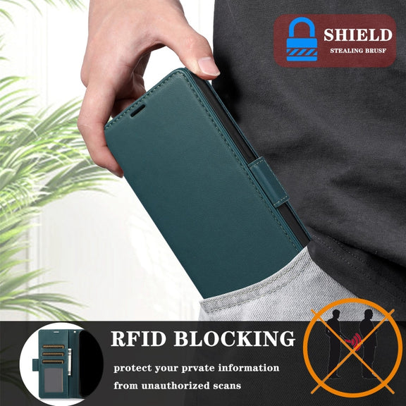 For Samsung Galaxy S25 / S24 5G Side Buckle RFID Anti-theft Leather Phone Case(Green)