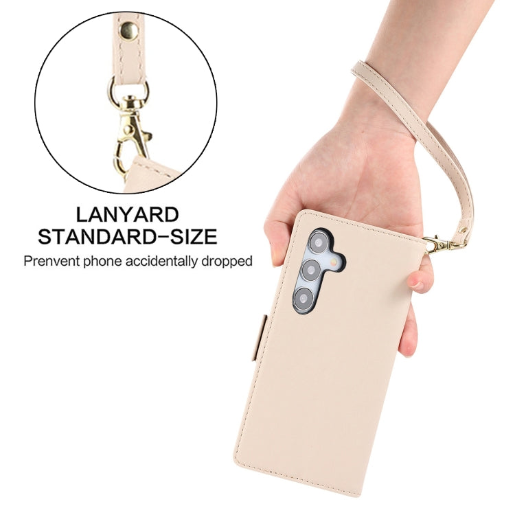 For Samsung Galaxy S25 / S24 5G Side Buckle RFID Anti-theft Leather Phone Case(Apricot)