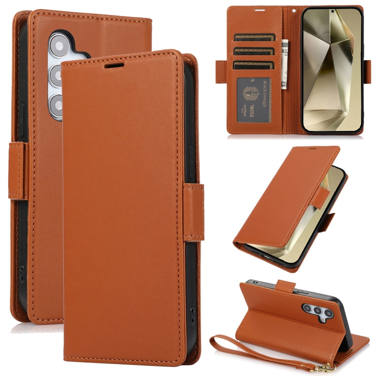 For Samsung Galaxy S25 / S24 5G Side Buckle RFID Anti-theft Leather Phone Case(Brown)