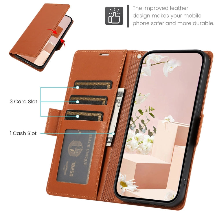 For Samsung Galaxy S25 / S24 5G Side Buckle RFID Anti-theft Leather Phone Case(Brown)