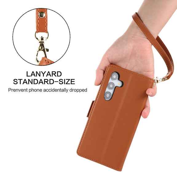 For Samsung Galaxy S25 / S24 5G Side Buckle RFID Anti-theft Leather Phone Case(Brown)