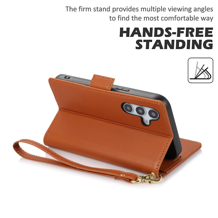 For Samsung Galaxy S25 / S24 5G Side Buckle RFID Anti-theft Leather Phone Case(Brown)