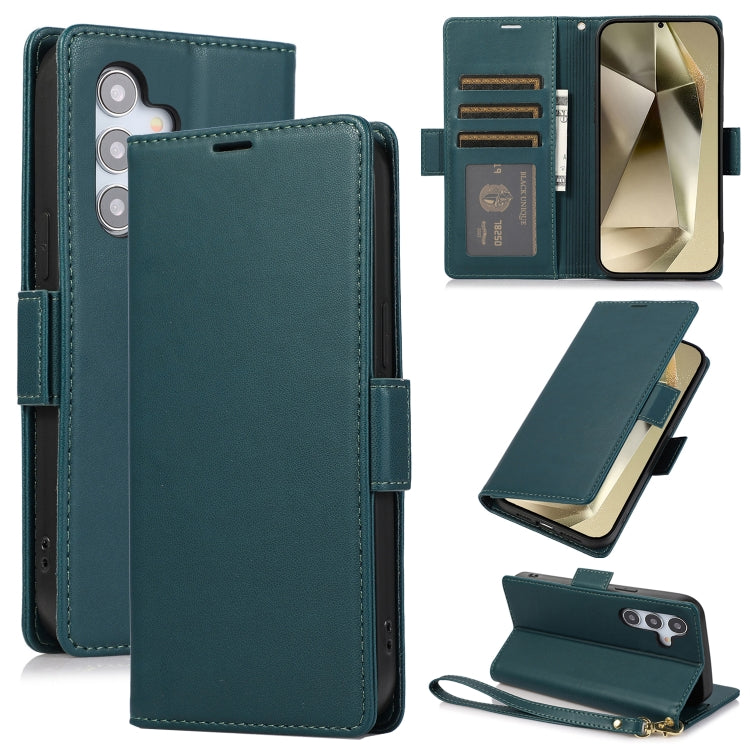 For Samsung Galaxy S25+ / S24+ 5G Side Buckle RFID Anti-theft Leather Phone Case(Green)