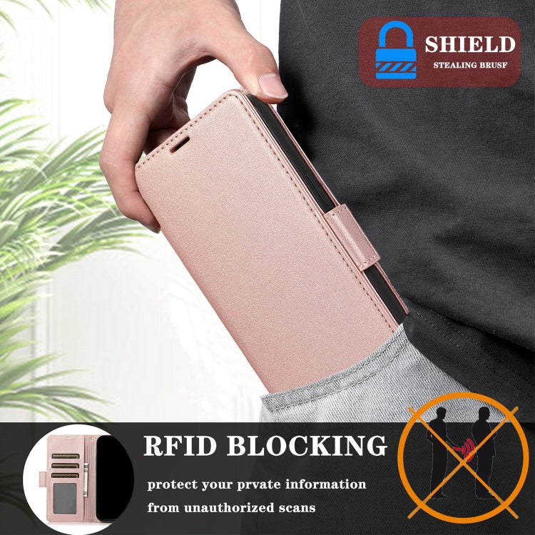 For Samsung Galaxy S25+ / S24+ 5G Side Buckle RFID Anti-theft Leather Phone Case(Rose Gold)