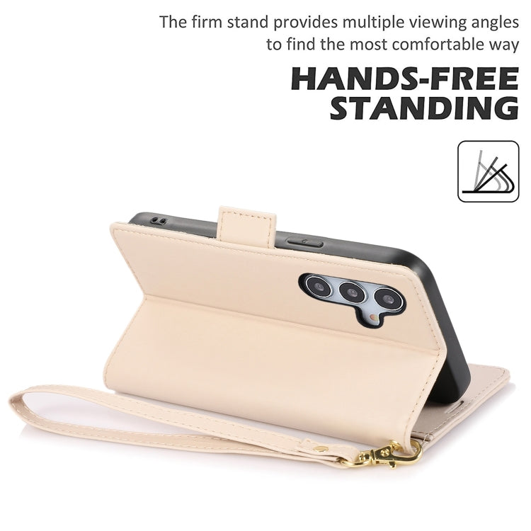 For Samsung Galaxy S25+ / S24+ 5G Side Buckle RFID Anti-theft Leather Phone Case(Apricot)