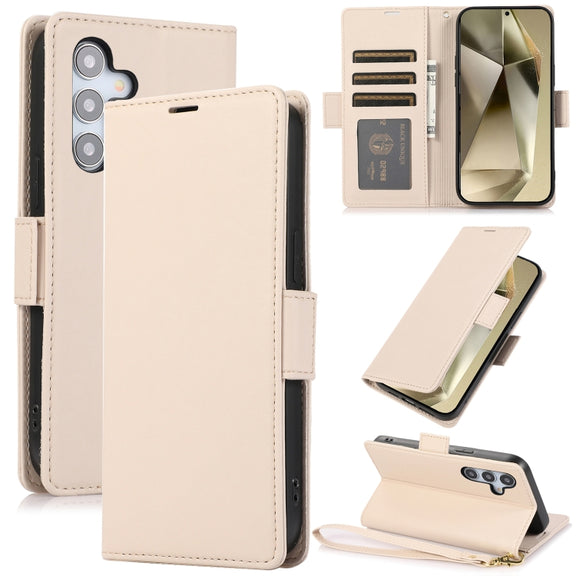 For Samsung Galaxy S25+ / S24+ 5G Side Buckle RFID Anti-theft Leather Phone Case(Apricot)