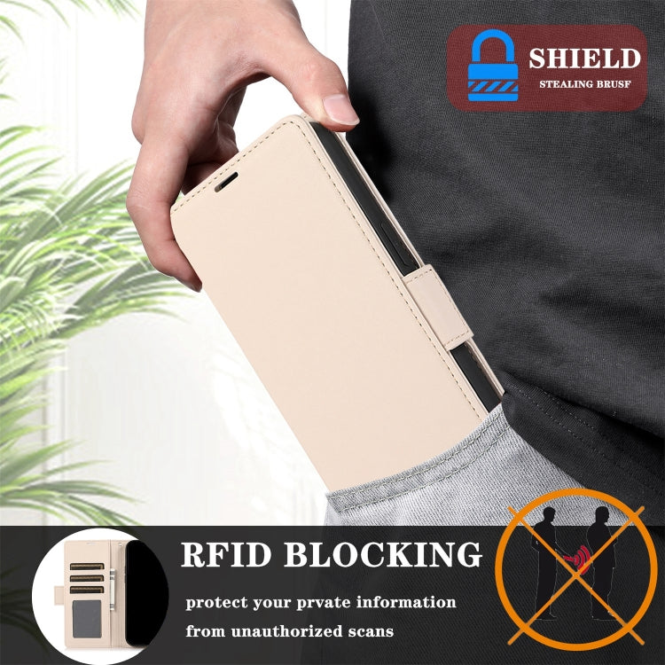 For Samsung Galaxy S25+ / S24+ 5G Side Buckle RFID Anti-theft Leather Phone Case(Apricot)