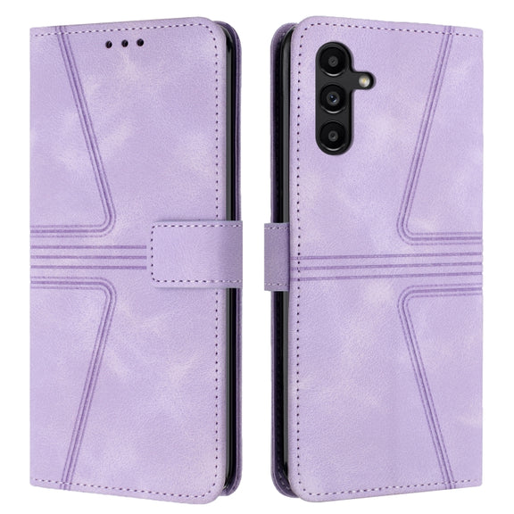 For Samsung Galaxy S25 5G Triangle Solid Color Leather Phone Case(Purple)