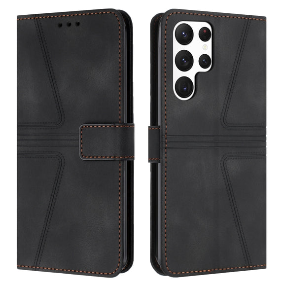 For Samsung Galaxy S25 Ultra 5G Triangle Solid Color Leather Phone Case(Black)