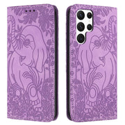 For Samsung Galaxy S25 Ultra 5G Retro Elephant Embossed Leather Phone Case(Purple)