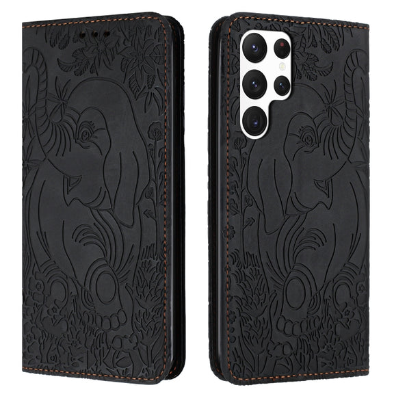 For Samsung Galaxy S25 Ultra 5G Retro Elephant Embossed Leather Phone Case(Black)