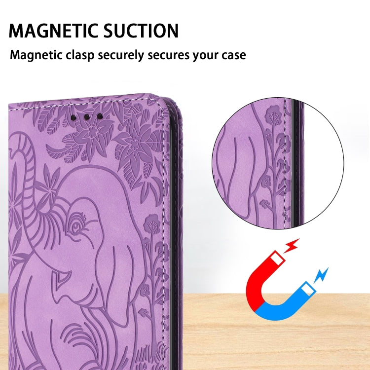 For Samsung Galaxy S25+ 5G Retro Elephant Embossed Leather Phone Case(Purple)