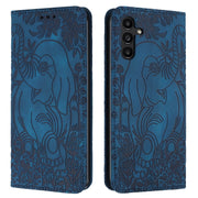 For Samsung Galaxy S25 5G Retro Elephant Embossed Leather Phone Case(Blue)