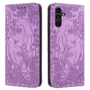 For Samsung Galaxy S25 5G Retro Elephant Embossed Leather Phone Case(Purple)